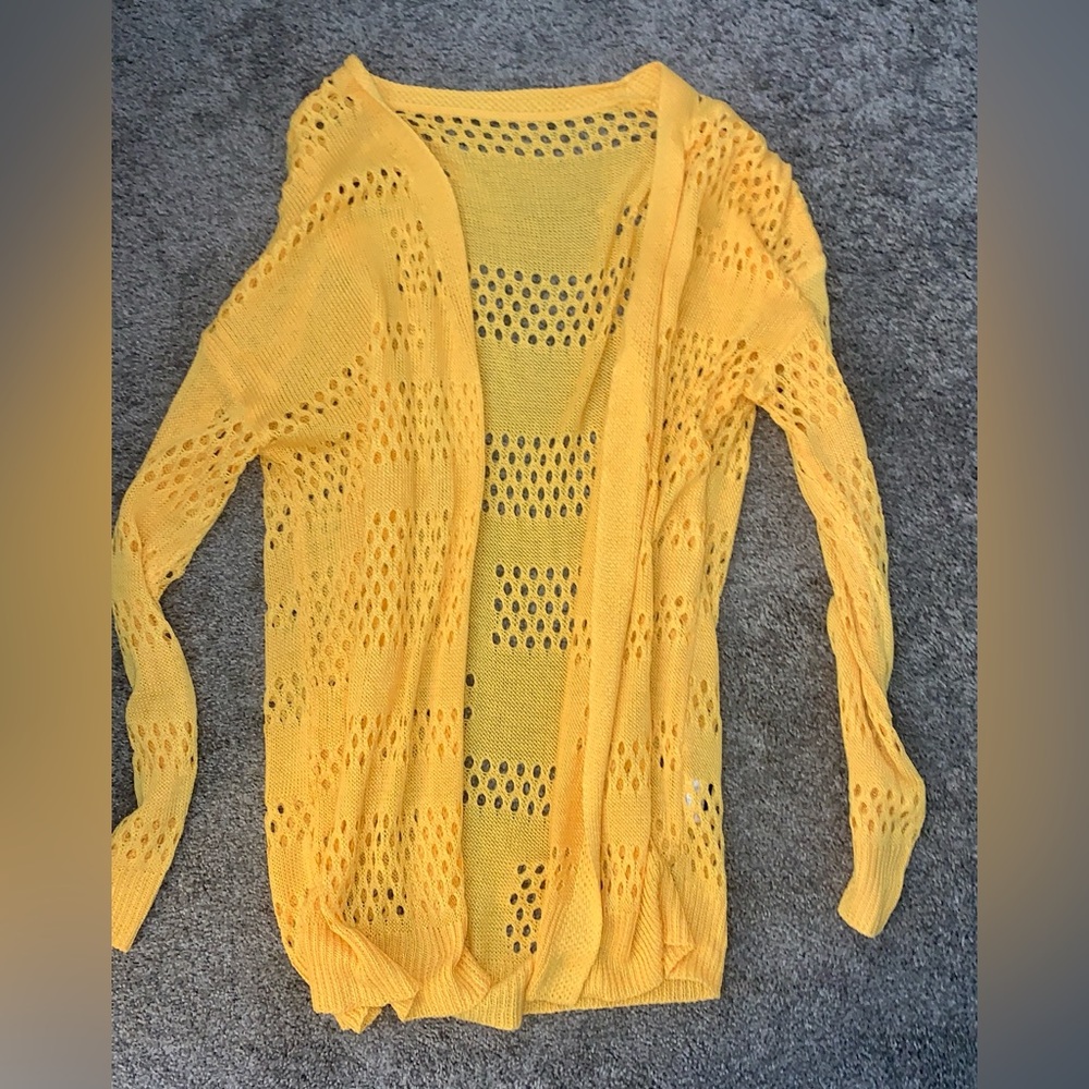 SHEIN Yellow Open-Knit Cardigan